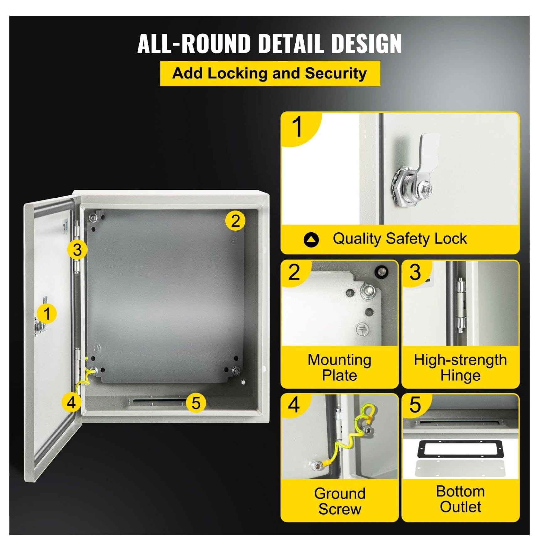 NEMA 4X Steel Enclosure 12x10x6", IP66 Waterproof Electrical Box, Outdoor Indoor Junction Box with Mounting Plate