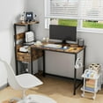 thumbnail image 2 of PetFurnishn Computer Gaming Desk with Power Outlet and LED Lights, Reversible Study Writing Table with Storage Shelves and USB Ports, PC Desk Home Office Workstation, Brown, 2 of 10