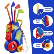 JBeeCtrl 2 in 1 Toddler Golf Set Kids Golf Clubs Set with 8 Balls, Cornhole Board & Putting Mat Kids Golf Toys Set Golf Game Indoor Outdoor Sport Toys Gift for Boys Girls 3 4 5 6+ Years Old, Blue