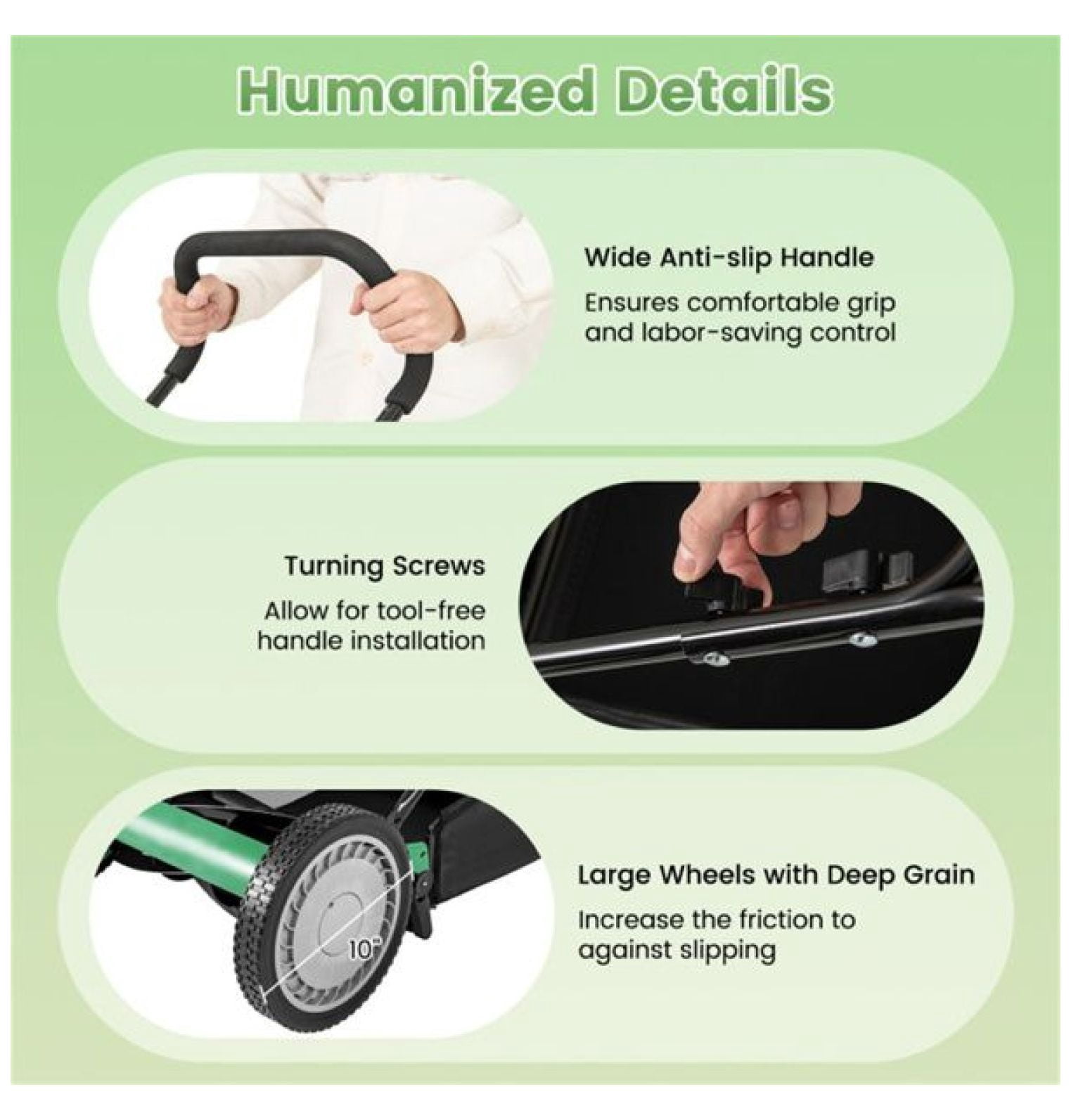 14 Inch Reel Lawn Mower with Grass Catcher - Manual Push Mower, Adjustable Height, 2-in-1 Cutting, Quiet Operation for Small Yards