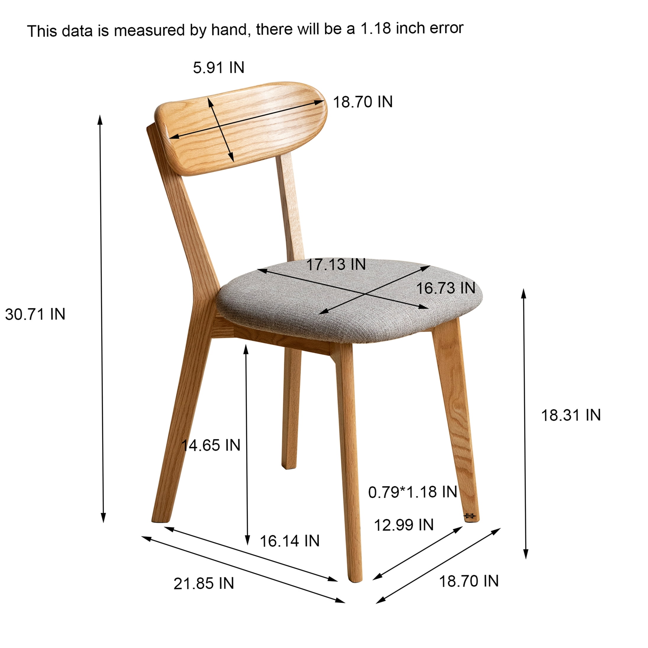 4-Pack Solid Oak Wood Dining Chairs with Upholstered Seats, FAS Grade Natural Wood Finish, Comfortable Kitchen and Dining Room Chairs