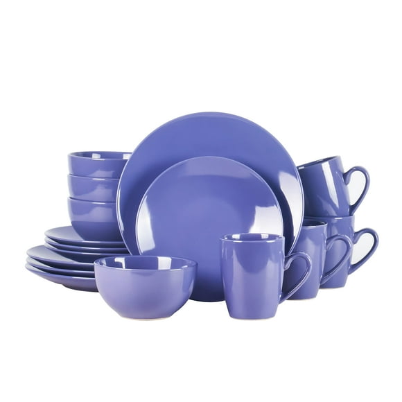 HomeVss, Color Wave Stoneware 16pc Dinnerware Set, Light Blue