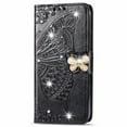 thumbnail image 3 of Étui Portefeuille pour iPhone TP max, Étui de Protection en Cuir PU avec Sangle de Poignet et Fentes pour Cartes, Support en Relief Papillon Fleur pour iPhone Noir, 3 of 9