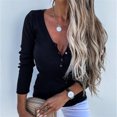thumbnail image 1 of Camiseta Sexy ajustada con botones y cuello en V para mujer, camiseta de manga larga de Color sólido, ropa informal a la moda, jersey de estilo urbano 2021, 1 of 5