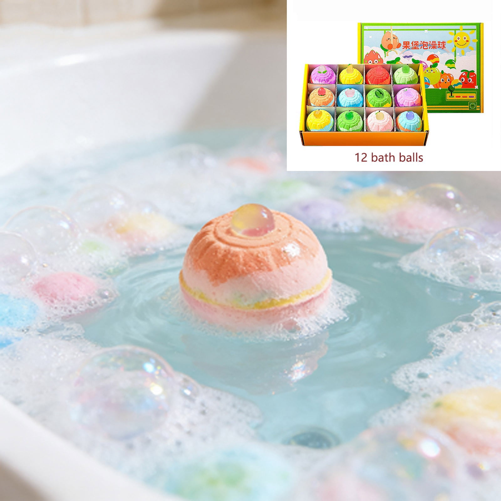 Kieccall 12 Pack Fruit Scent Bath Bomb Fizzy Bubble Balls For Home Spa Bathroom Aromatic Relaxation Body Cleansing Bath Use Gift