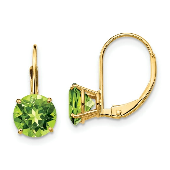 14K Yellow Gold 7mm Peridot Leverback Dangle Earrings