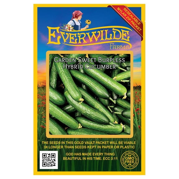 Everwilde Farms - 50 Garden Sweet Burpless F1 Hybrid Cucumber Seeds - Gold Vault Jumbo Bulk Seed Packet