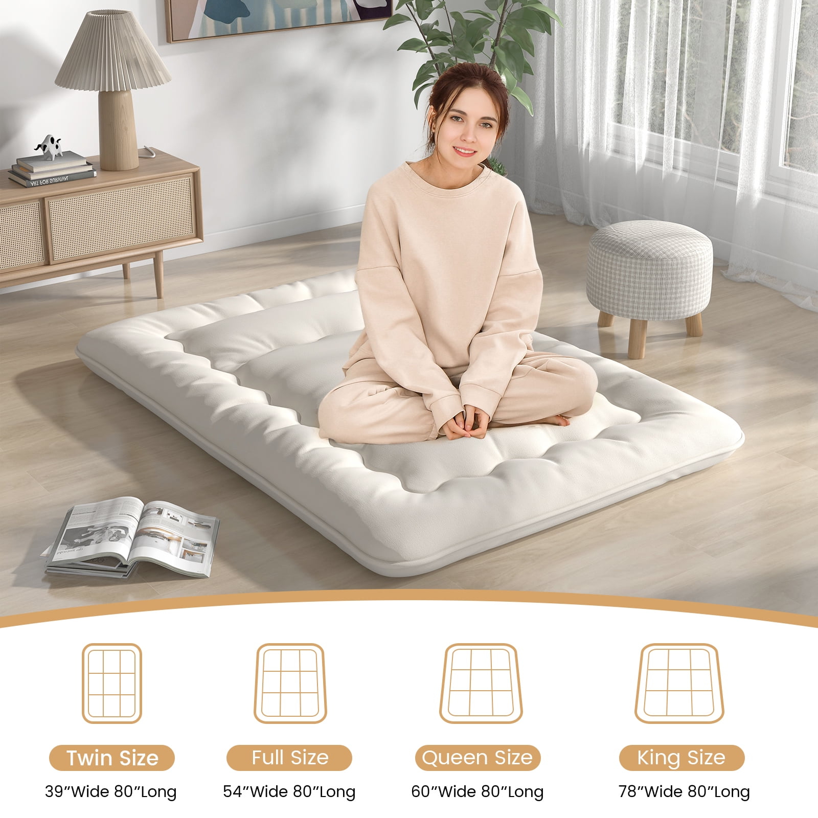 Free Shipping Costway King Size Extra Thick Foldable Portable Futon Mattress with Washable Cover Carry Bag in Beige Walmart Walmart