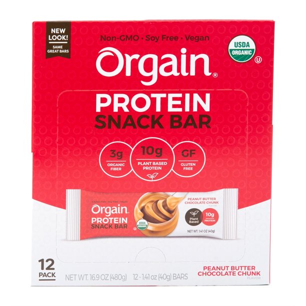 Orgain Organic Protein Bar Peanut Butter Chocolate Chunk 12 Bars