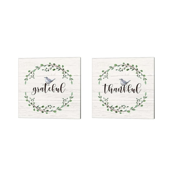 Great Art Now Thankful & Grateful Signs by Elizabeth Tyndall 2 Piece Canvas Art Set Each 14"W x 14"H