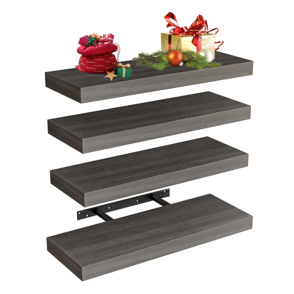 Fairy 4pcs Floating Shelves for Wall, 15.8in Bathroom Kitchen Shelves for Farmhouse Decor, Gray