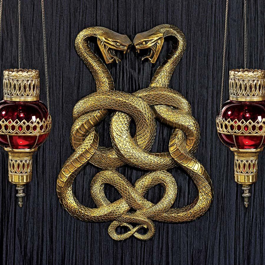 Ancient Egyptian Gold Finished Entwined Cobras Wall Plaque Décor