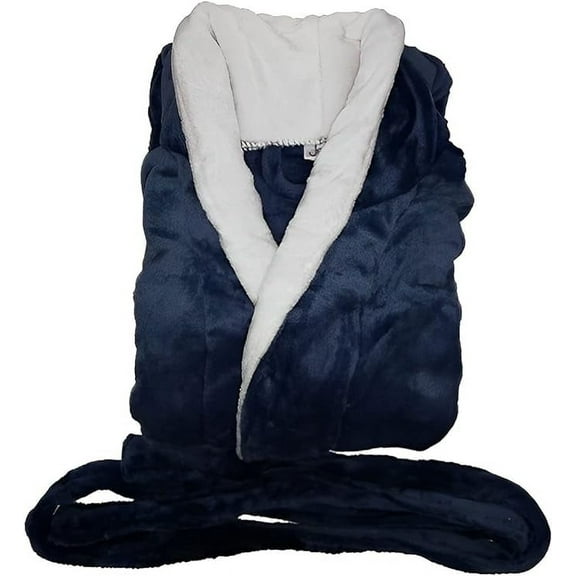 Unisex SPA & Shower Bathrobe – Ultra-Soft 280GSM Flannel Fleece Robe for Women & Men, Lightweight Plush Lounge Robe with Pockets – Blue with White Collar