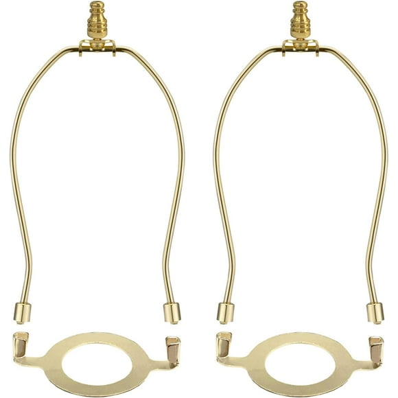 shiyou-Lamp Shade Harps Holder Adjustable Kit - 8 9 10 Inch with E26 UNO Light Base Set Lampshades Parts for Table and Floor Lamps finials Bracket Light Fitting - 2 Pack (Polished Brass, 10 Inch)