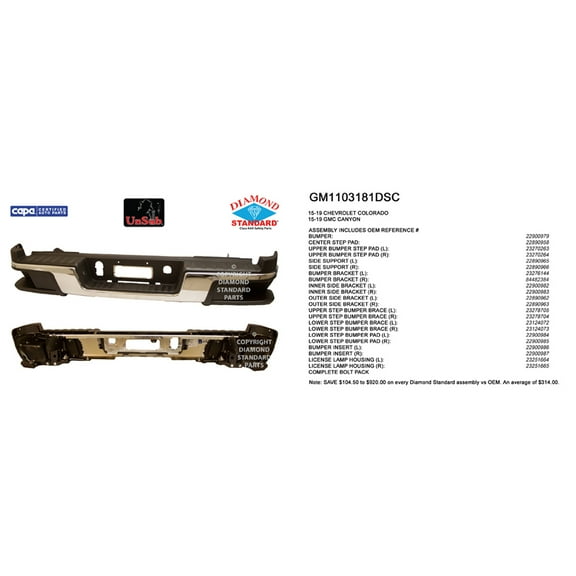 REAR STEP BUMPER ASSEMBLY; CHROME FINISH; WITHOUT PARK ASSIST SENSOR