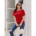 thumbnail image 6 of Womens Casual T Shirts Dolman Top Breathable Basic Short Sleeve Shirts Boat Neck Ruched Tops Summer Lightweight Clothes, 6 of 7