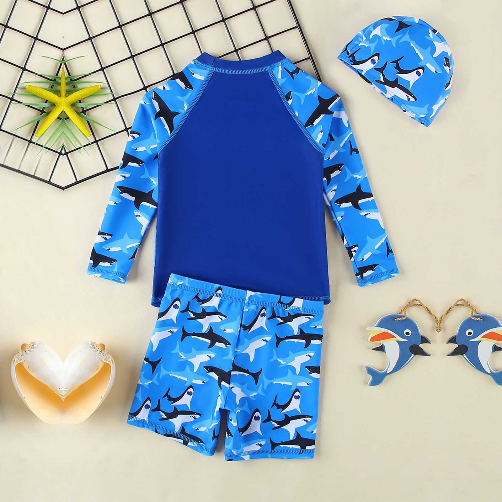 Shadoumai Kid Swimsuits with Shorts Cartoon Print Swimwear Boys 2 Piece Swimsuit Vacation Kid Bathing Suit