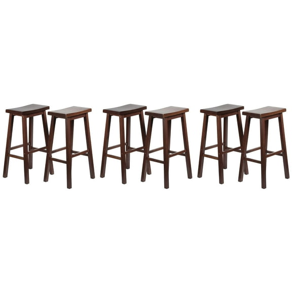 PJ Wood Classic Saddle Seat 29-Inch Tall Counter Stools, Walnut (Set of 6)