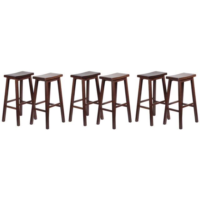 PJ Wood Classic Saddle Seat 29-Inch Tall Counter Stools, Walnut (Set of 6)
