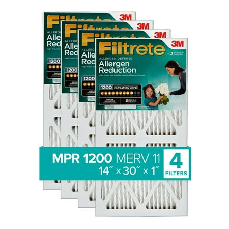Filtrete by 3M 14x30x1, MERV 11, Allergen Reduction HVAC Furnace Air Filter, 1200 MPR, 4 Filters