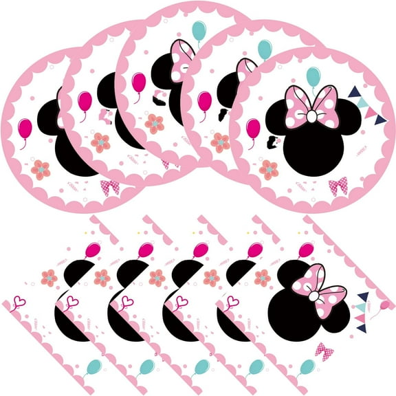 Birthday Party Supplies for Pink Minnie, Include 20 Plates and 20 Napkins, Pink Minnie Birthday Party Decorations