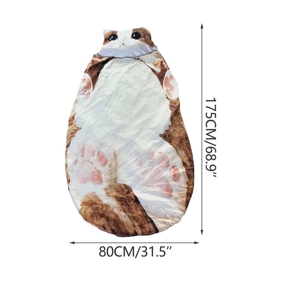 Giant Plush Cat Sleeping Bag, Realistic Furry Design for Ultimate Relaxation, Portable Indoor and Outdoor Use, Soft and Warm Sleeplike Experience for Cozy Evenings, 68.9×31.5in