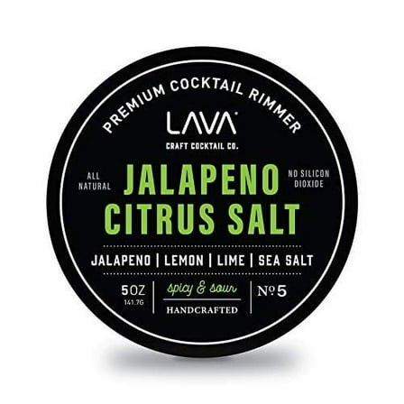 LAVA Premium Jalapeno Citrus Margarita Salt Cocktail Rimmer, All Natural Spicy Margarita Rimmer Salt, Sea Salt Rocks, Real Lime, No Silicon Dioxide, with Easy Screw-On Lid - 5oz