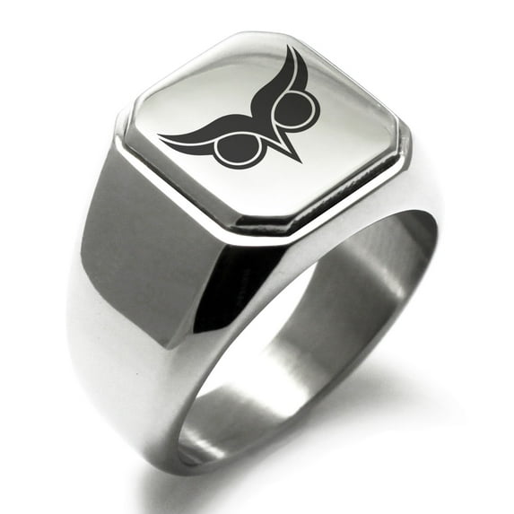 Stainless Steel Athena Greek Goddess of Wisdom Engraved Square Flat Top Biker Style Polished Signet Ring