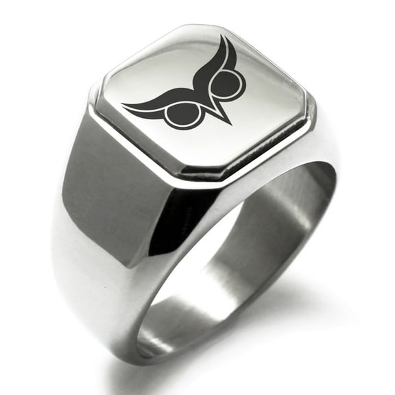 Tioneer Stainless Steel Athena Greek Goddess of Wisdom Engraved Square Flat Top Biker Style Polished Signet Ring