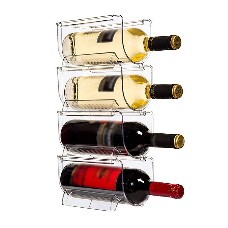 BAGnoREGio 4-Bottle Wine Bottle Organizer Rack, Stackable Plastic Water Holder Storage for Fridge, Cabinet, Countertop.