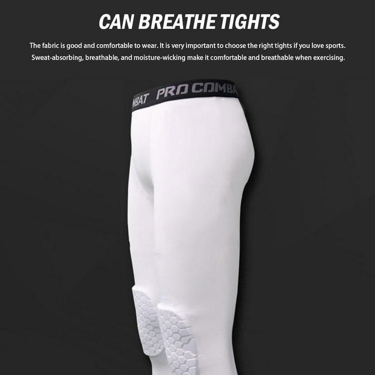 Men Compression Pants Basketball Knee Protector Hex Pads Pants Tights Sport  Athletic Elastic Leggings P3D4 