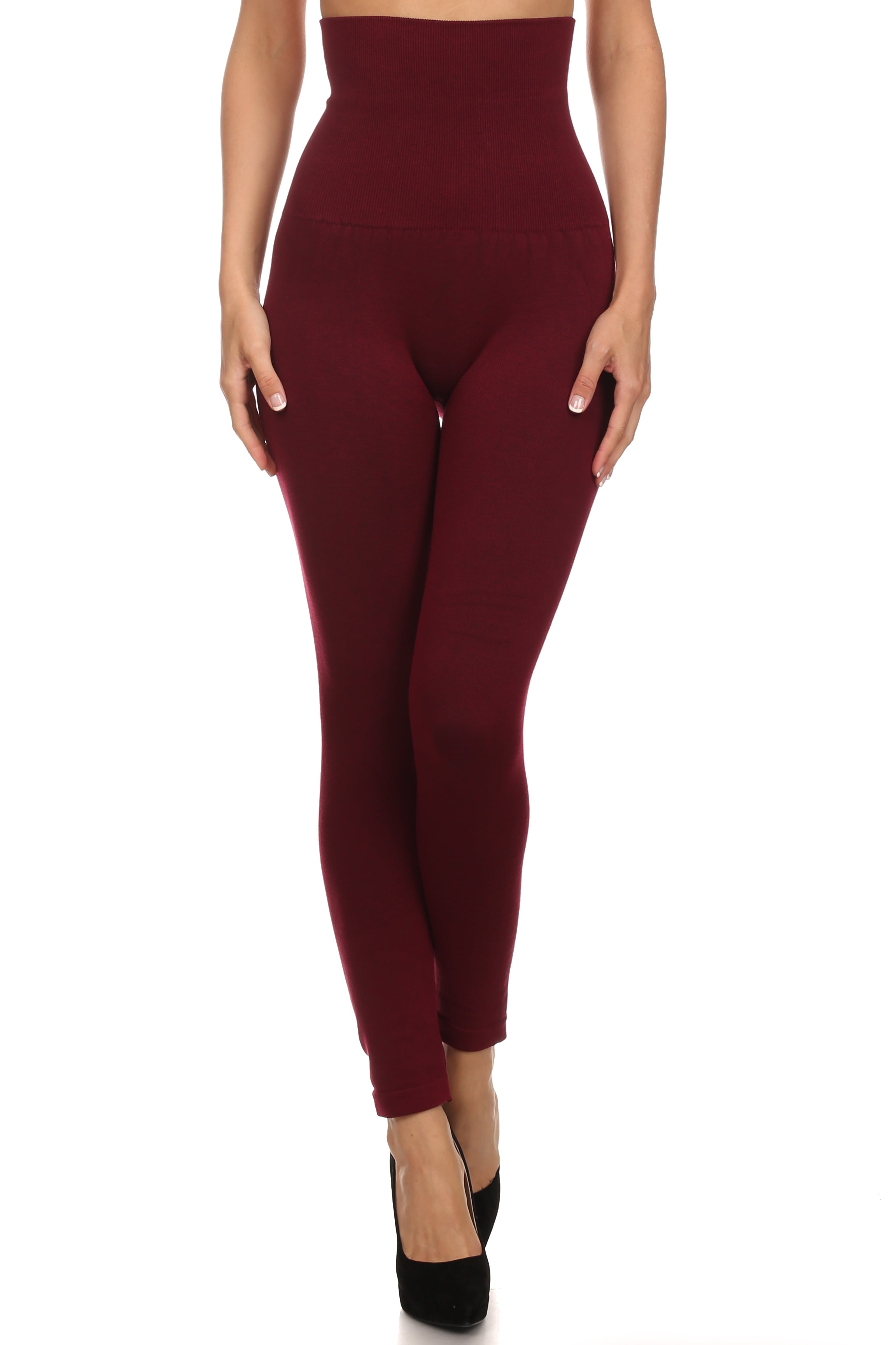 Women's High Waist Control Top Compression Leggings (Wine, One Size