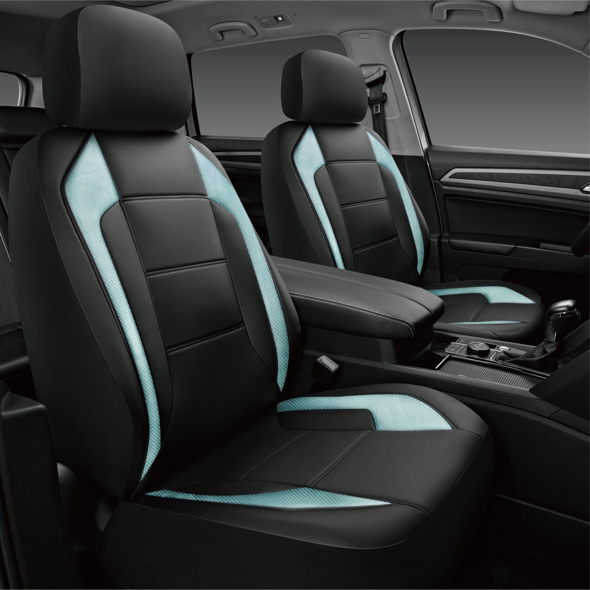 Auto Drive 2-Piece Titanix Green Carbon Fiber Leather Car Seat Covers - Universal Fit, 25SC53