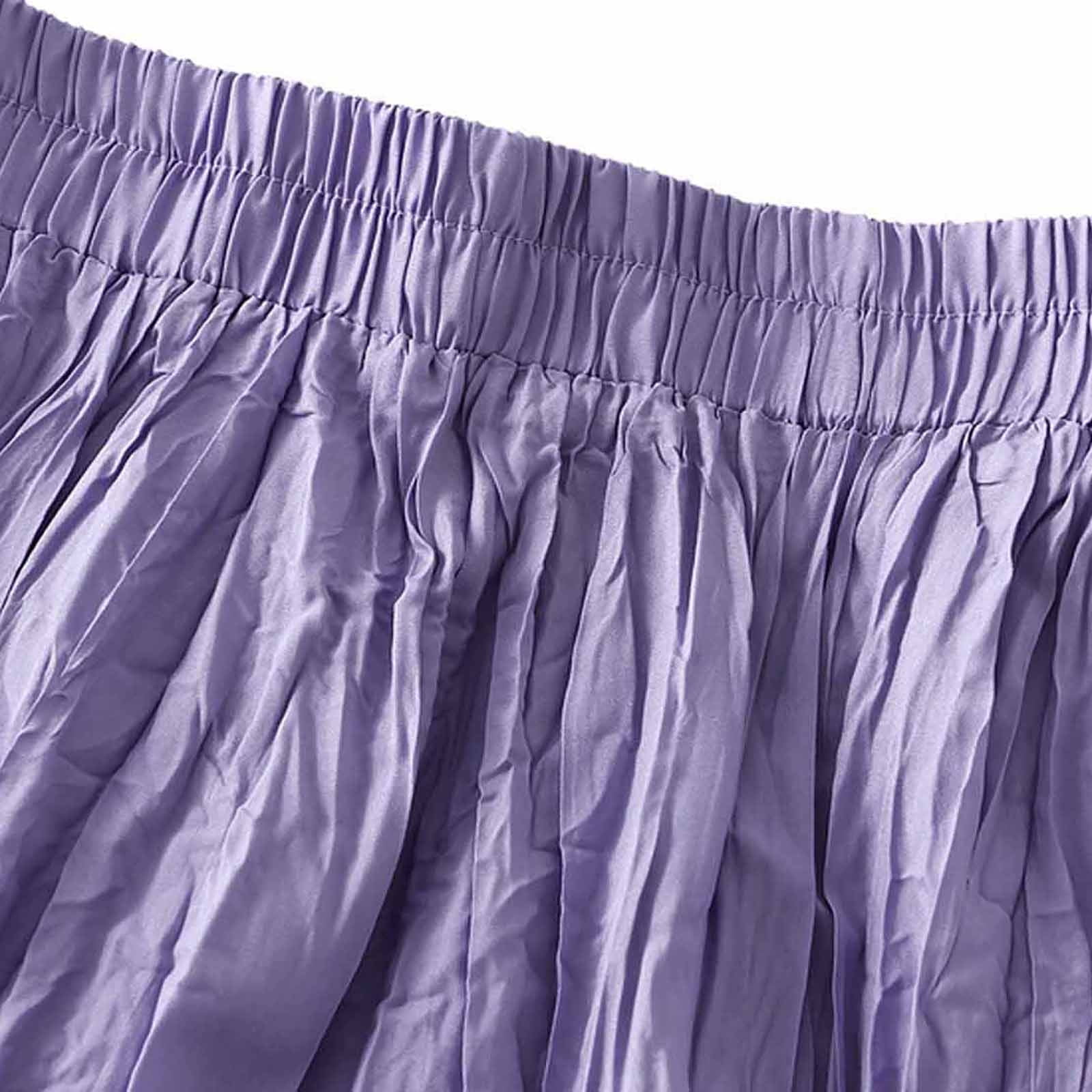 Cavosen Womens Summer Skirts Mid Length Calf Length Skirts Pleated Pencil Skirts High Elastic Waist Solid Color Summer Skirts Flowy Slimming Dress Athletic Beachwear Purple