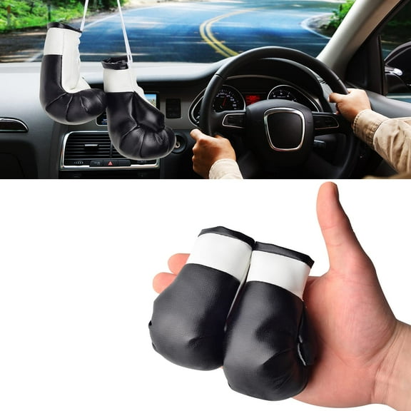 OFFCURVE Car Mirror Hanging Mini Boxing Gloves, Car Decor Interior Accessories,Black 2Pcs