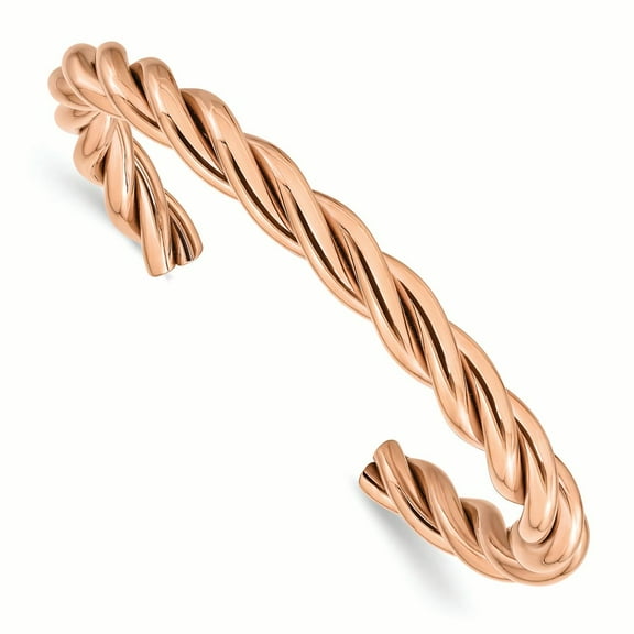 Chisel Stainless Steel Polished Rose IP-plated Twisted Cuff Bangle