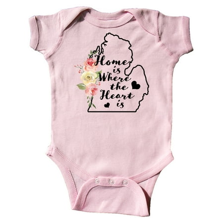 

Inktastic Michigan Home is Where the Heart is with Watercolor Floral Gift Baby Boy or Baby Girl Bodysuit
