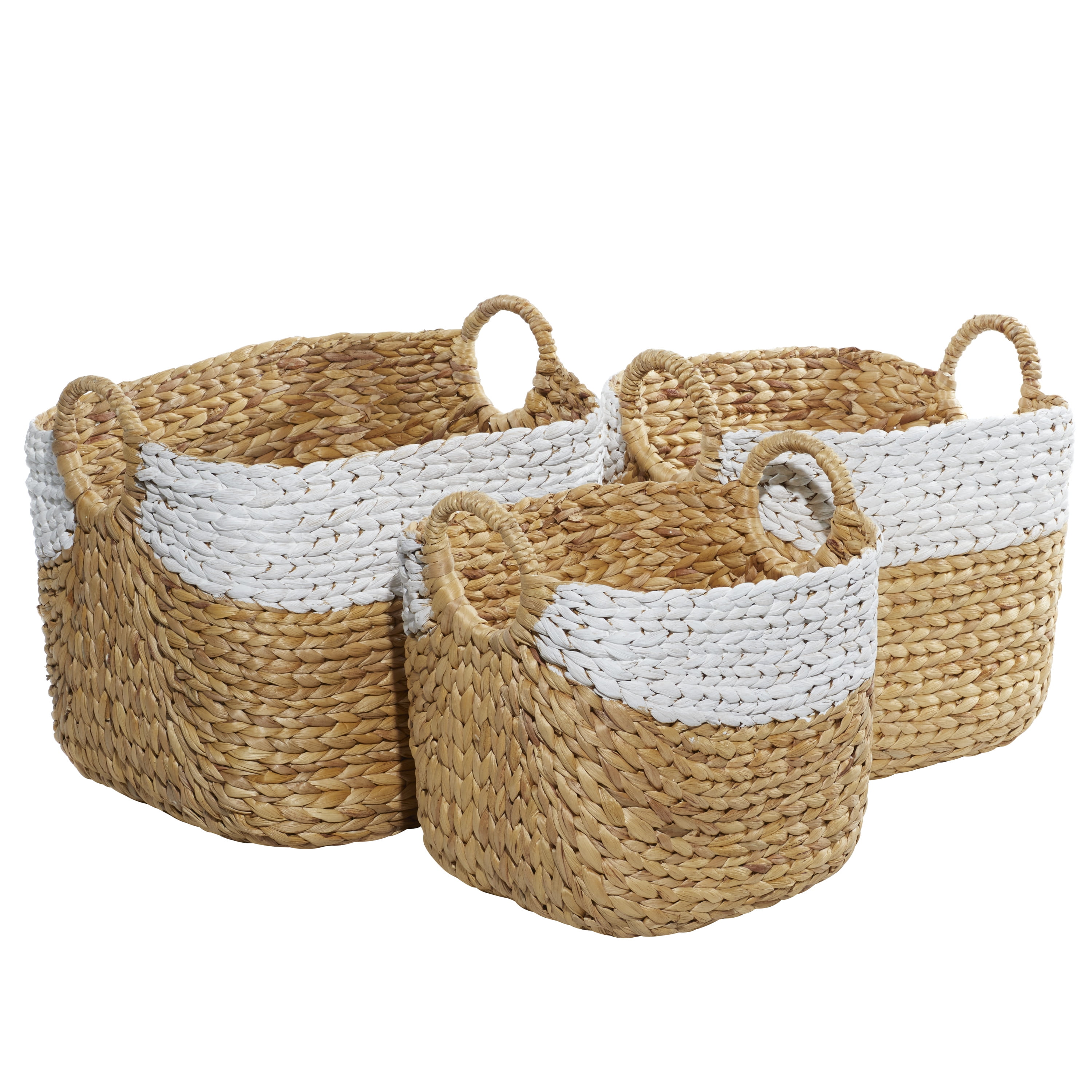 DecMode 19", 17", 15"W Brown Seagrass Handmade Two Toned Storage Basket with Handles, 3-Pieces