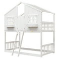thumbnail image 4 of Bellemave Twin over Twin House Bunk Bed with Roof and Door Twin Low Bunk Bed with Windows and Window Box Wooden Montessori Bunk Bed Floor Bunk Bed, White, 4 of 11