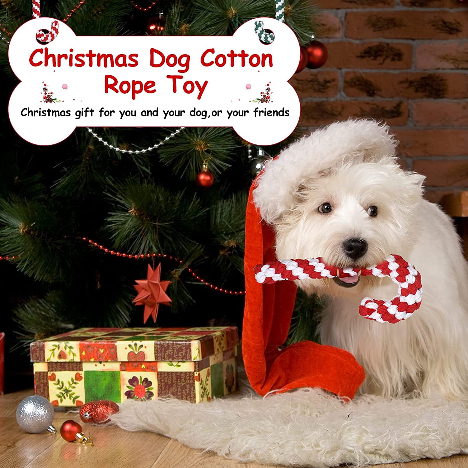 4 Pieces Christmas Dog Rope Toys, Classic Candy Cane Dog Bone Chew Toys, Christmas Pet Chew Rope Toy for Puppy Small Medium Dogs