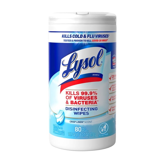 Lysol Disinfectant Wipes, Multi-Surface Antibacterial Cleaning Wipes, For Disinfecting And Cleaning, Crisp Linen, 80 Count Packaging May Vary