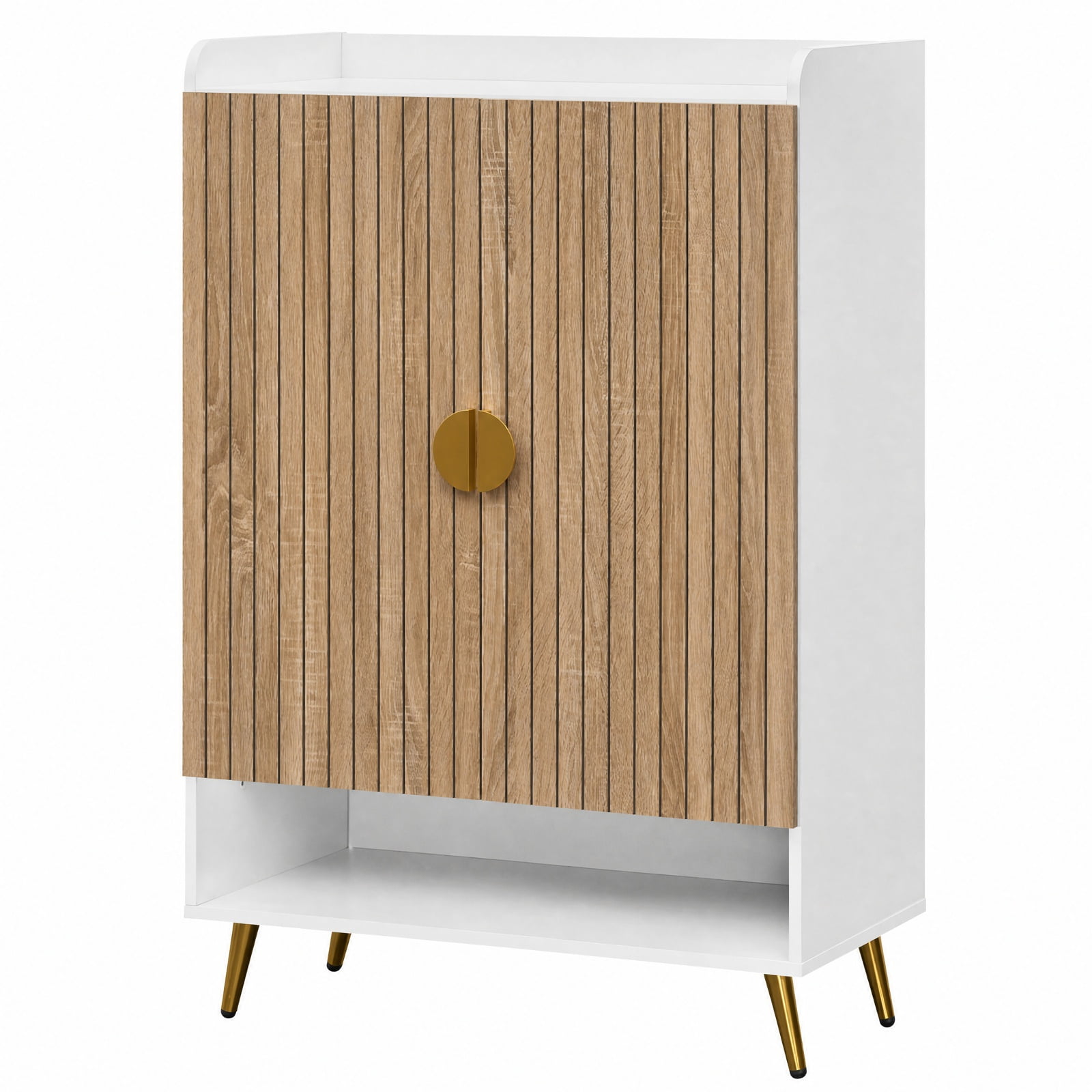 Furnibear 44 Inch Tall Shoe Storage Cabinet with 7 Tier Doors and Adjustable Shelves for Entryway Hallway Closet, Natural