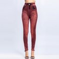 thumbnail image 5 of BiZtdJrK Jean Leggings for Women High Waisted Tummy Control Skinny Stretchy Denim Jeggings Solid Color Tight Fake Jeans Red Free Size, 5 of 8