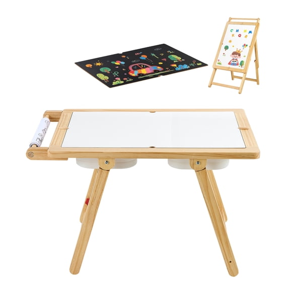 KFFKFF Wooden Sensory Table for Toddlers, Kids Activity Table with Reversible Double-Sided Board, Storage Bins, Ideal for Sand and Water Play, Drawing, Studying, and Dining