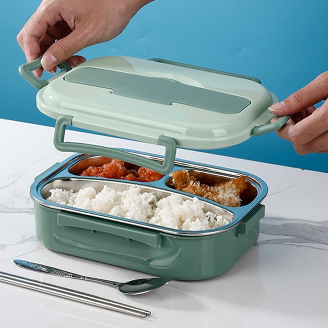 Boîte à Lunch Contenant Alimentaire 3 Compartiments Boîte à Lunch Travail Enfants 3 Compartiments Réutilisable Pique-Nique Accessoires de Cuisine Collation Étanche Rangement Micro-Ondable Vert/3 Compartiments