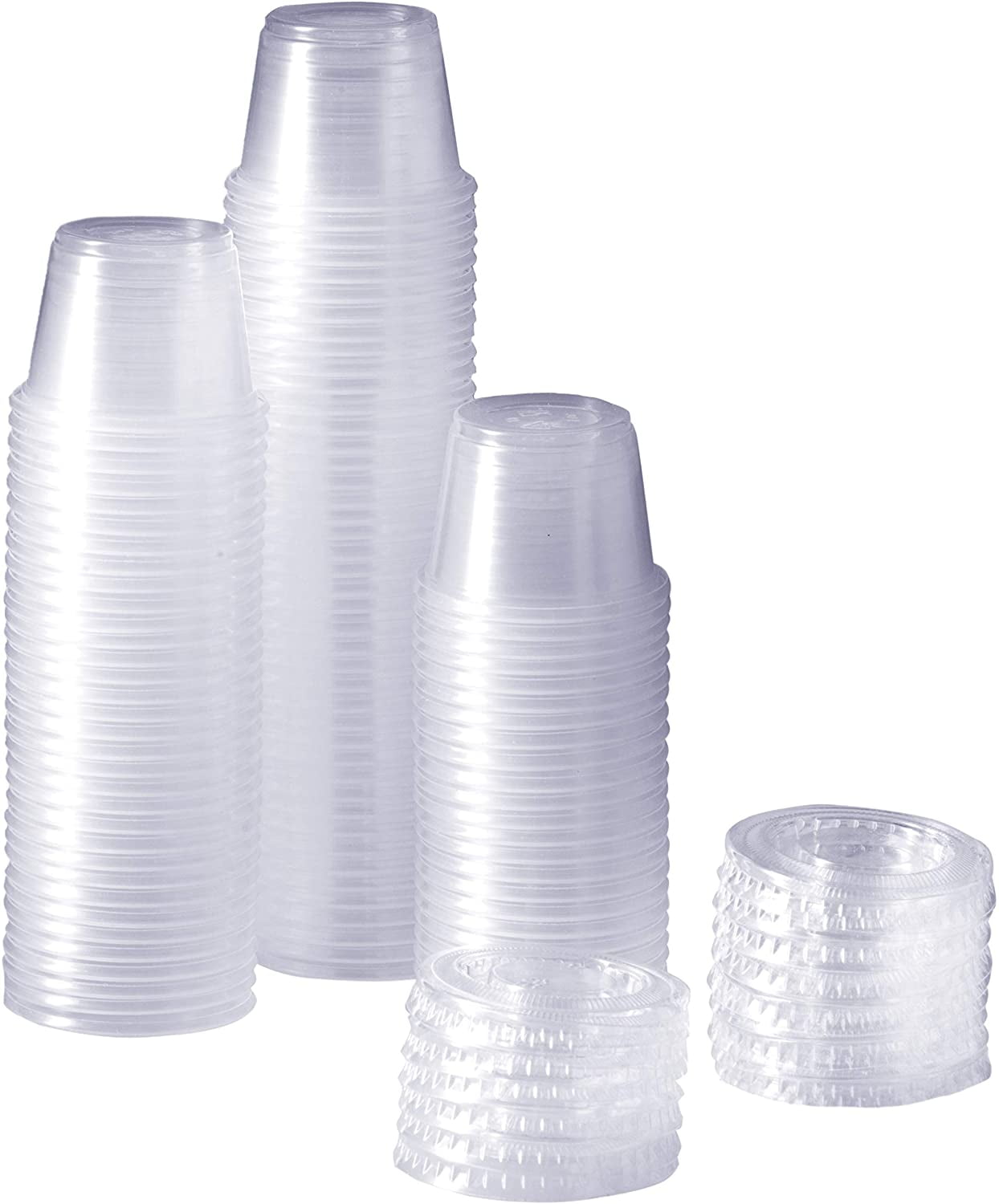 [100 Sets - 1 oz.] Plastic Disposable Portion Cups With Lids, Souffle