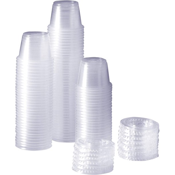 Comfy Package 1 fl oz. Plastic Disposable Portion Cups with Lids [100