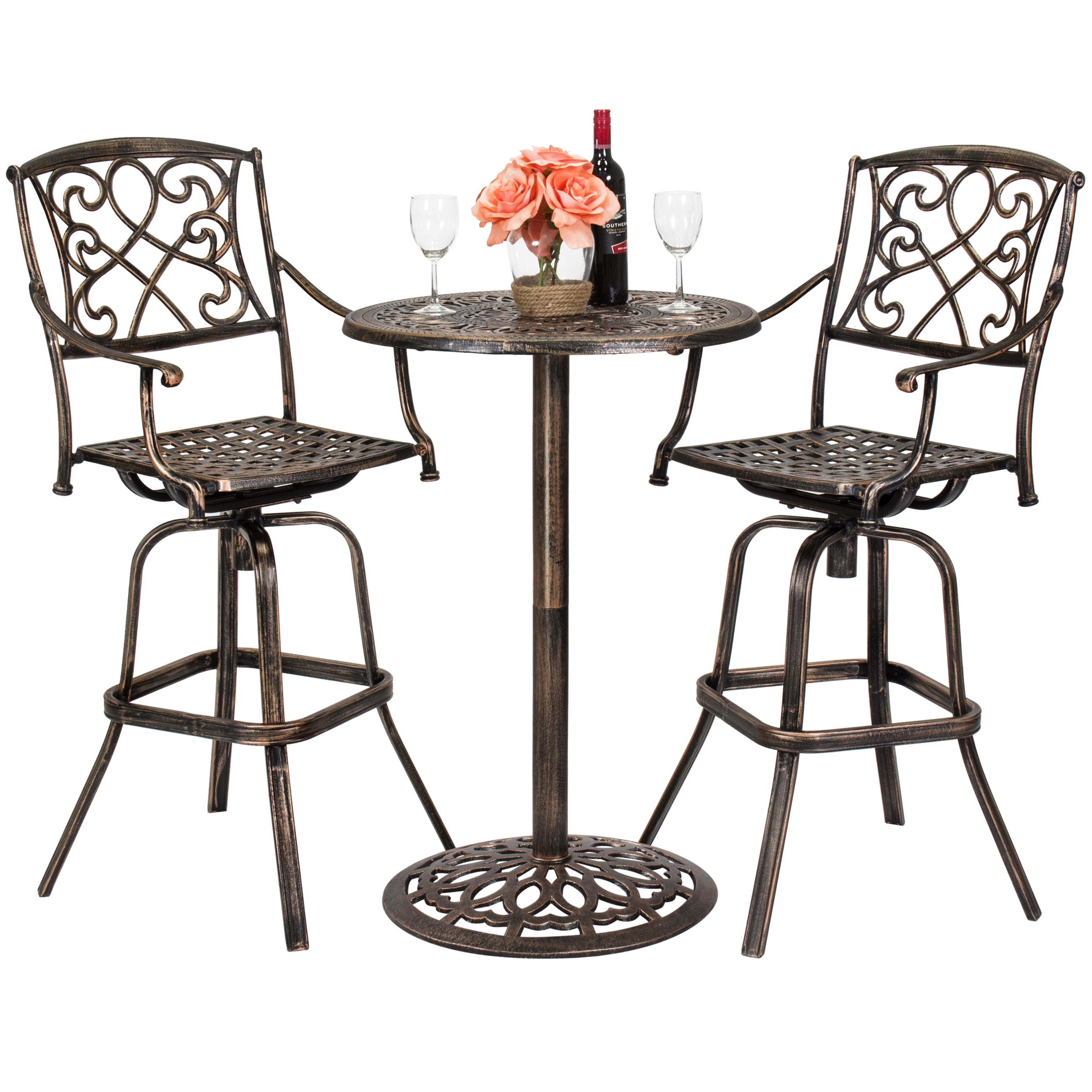 Outdoor Cast Aluminum Bar Height, Outdoor High Top Bistro Table And Chairs