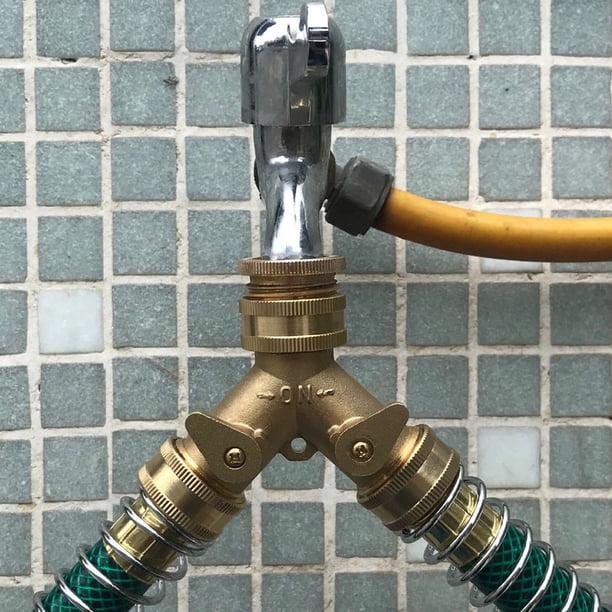 Divisor de manguera de jardín de 2 vías | Adaptador de conector de manguera de agua de latón | Cierre de doble válvula | Entrada de 3/4 de pulgada | Accesorio de riego exterior a prueba de fugas