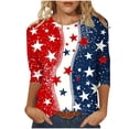 thumbnail image 2 of Vetsdori Summer Shirts for Women July Fourth Plus Size 3/4 Sleeve Pullover Red White and Blue American Flag,Graphic Casual Fashion Ladies Tops Crew Neck, 2 of 5